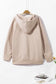 Beige solid color pocketed button up loose hoodie - tops