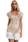 Beige pointelle knit flutter sleeve sweater - tops