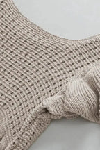 Beige Pointelle Knit Flutter Sleeve Sweater - Fashionfitz