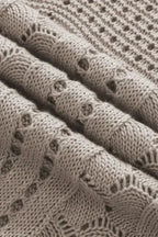 Beige Pointelle Knit Flutter Sleeve Sweater - Fashionfitz