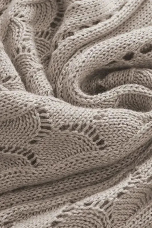 Beige Pointelle Knit Flutter Sleeve Sweater - Fashionfitz