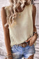 Beige pointelle detail solid color knit sweater vest - tank tops