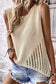 Beige pointelle detail solid color knit sweater vest - tank tops