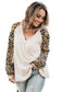 Beige printed plus size waffle knit contrast leopard long sleeve top