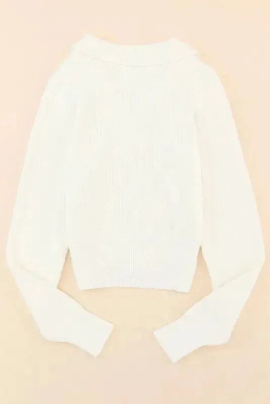 Beige Ribbed Surplice Crop Sweater - Fashionfitz