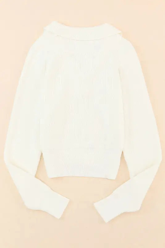 Beige ribbed long sleeve surplice crop sweater - sweaters & cardigans