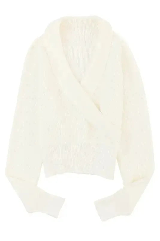 Beige Ribbed Surplice Crop Sweater - Fashionfitz