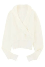 Beige Ribbed Surplice Crop Sweater - Fashionfitz