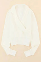 Beige Ribbed Surplice Crop Sweater - Fashionfitz