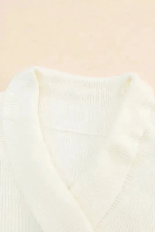 Beige Ribbed Surplice Crop Sweater - Fashionfitz