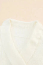 Beige Ribbed Surplice Crop Sweater - Fashionfitz