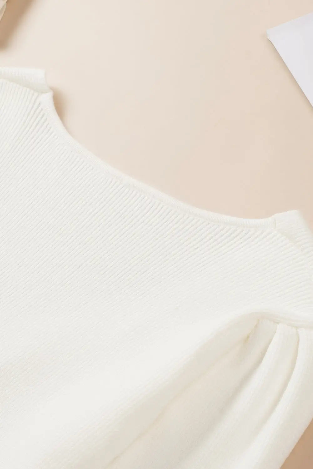 Beige ruched sweetheart neckline rib knit sweater - tops