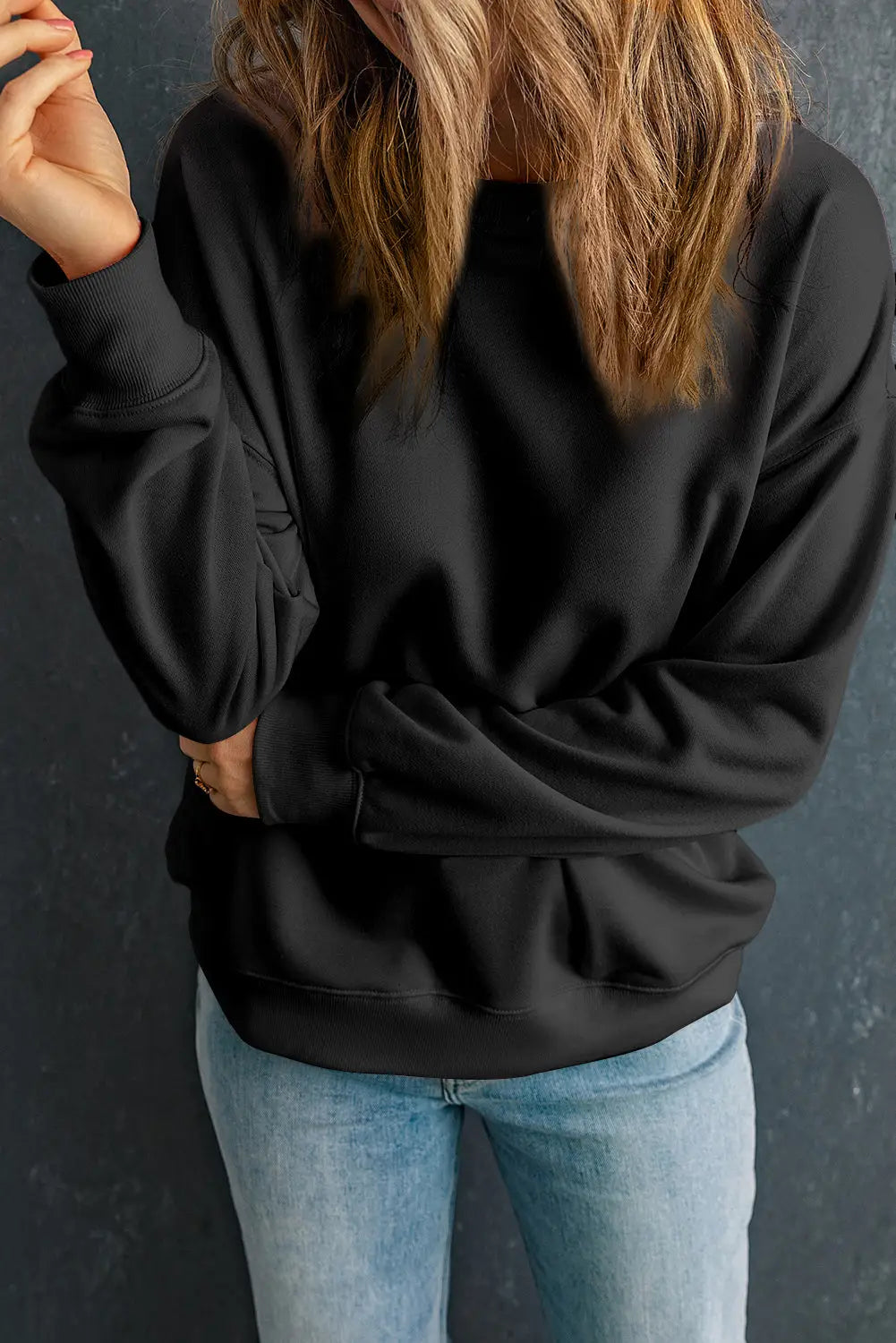 Beige solid classic crewneck pullover sweatshirt - sweatshirts & hoodies