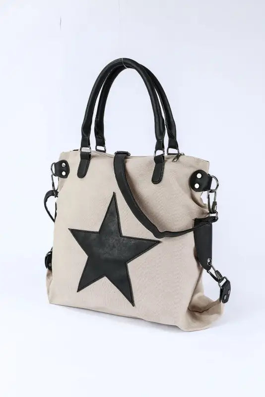 Beige star canvas tote bag - one size / 95% cotton + 5% polyester - bags