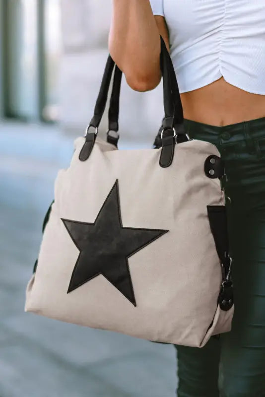 Beige star canvas tote bag - one size / 95% cotton + 5% polyester - bags