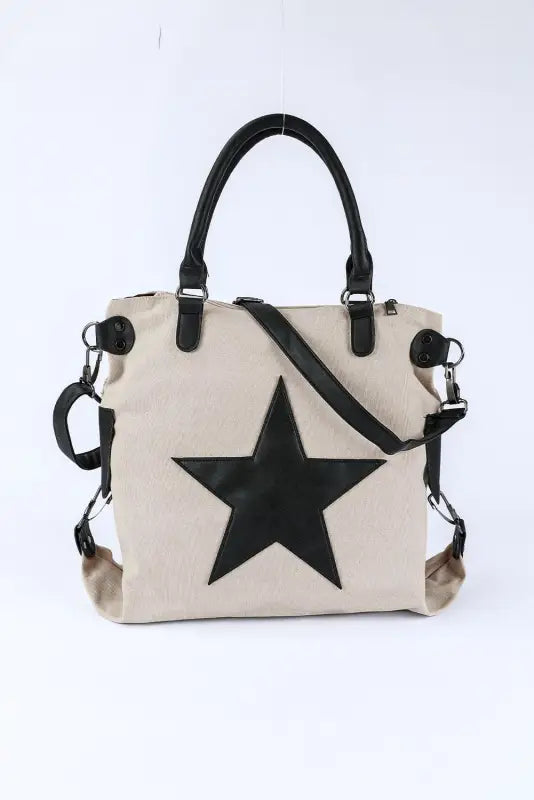 Beige star canvas tote bag - one size / 95% cotton + 5% polyester - bags