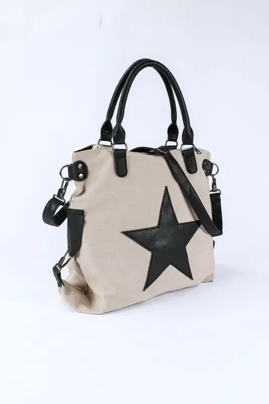 Beige star canvas tote bag - one size / 95% cotton + 5% polyester - bags