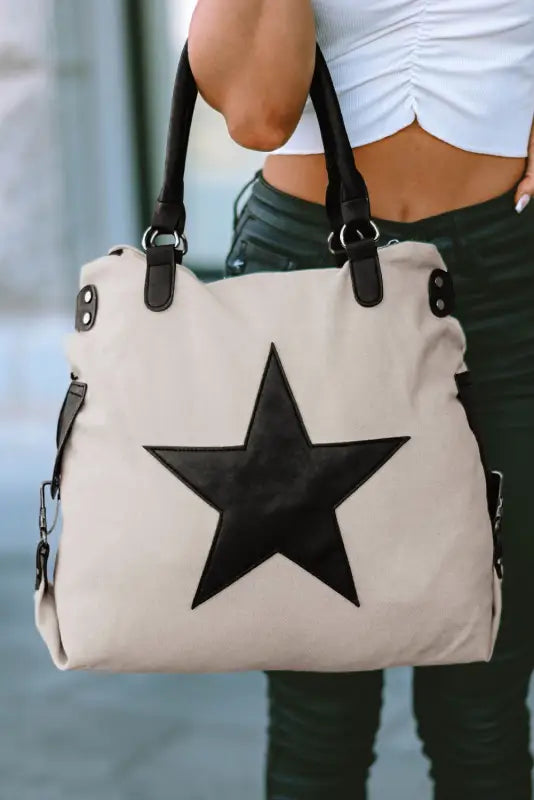 Beige star canvas tote bag - one size / 95% cotton + 5% polyester - bags