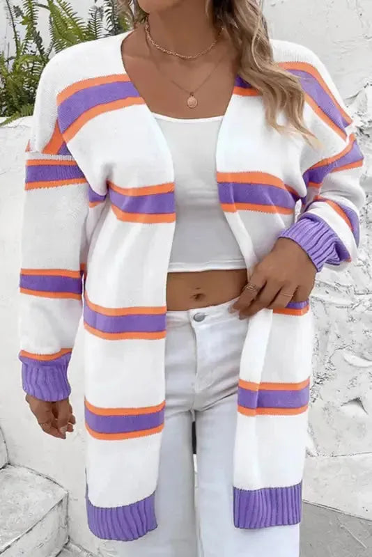 Beige Stripe Cardigan - Fashionfitz