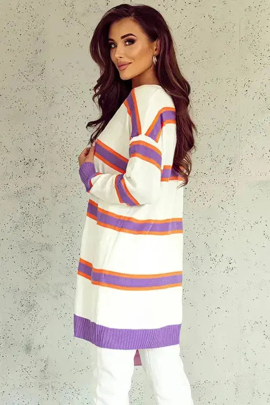 Beige Stripe Cardigan - Fashionfitz