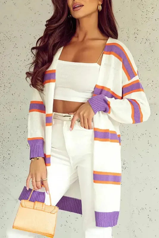 Beige Stripe Cardigan - Fashionfitz