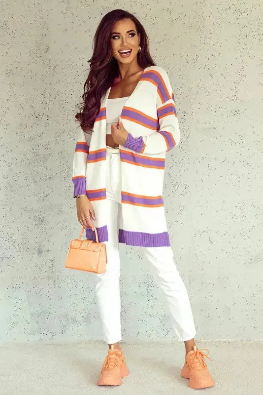 Beige Stripe Cardigan - Fashionfitz