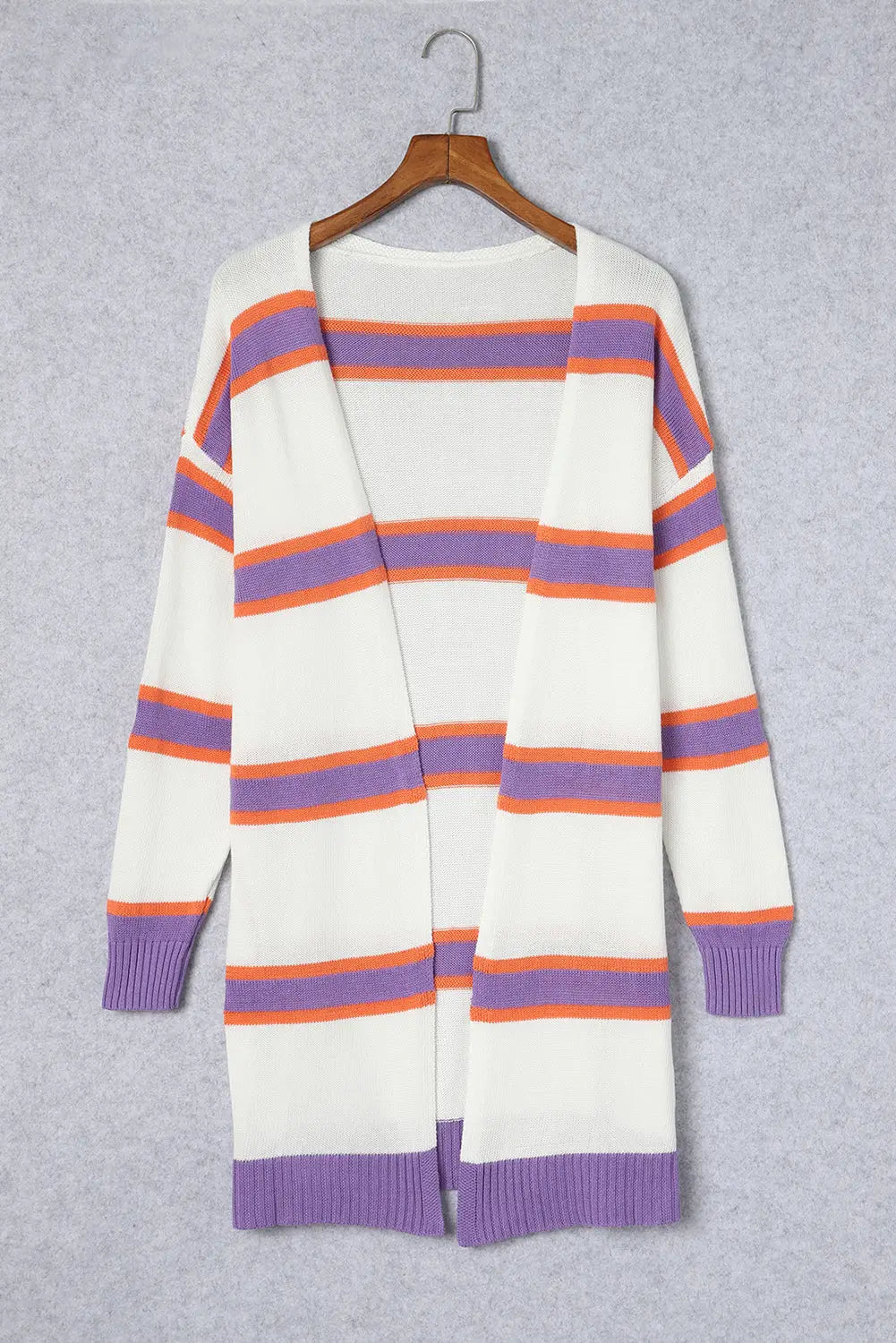 Beige striped long sleeve ribbed trim button cardigan - sweaters & cardigans
