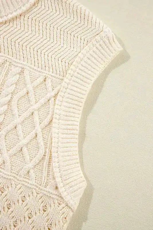 Beige Sweater Tank Top - Cable Knit Dolman Armholes - Fashionfitz