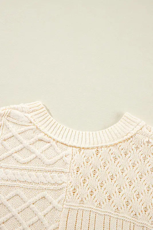 Beige sweater tank top - cable knit dolman armholes - tops/sweater vests