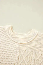 Beige Sweater Tank Top - Cable Knit Dolman Armholes - Fashionfitz