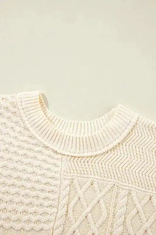 Beige Sweater Tank Top - Cable Knit Dolman Armholes - Fashionfitz