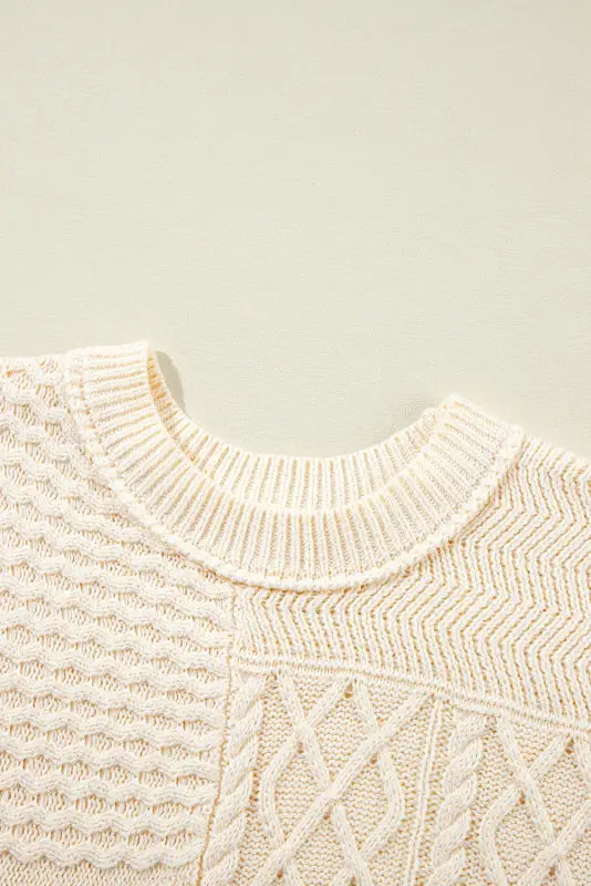 Beige sweater tank top - cable knit dolman armholes - tops/sweater vests