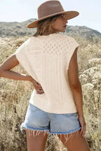 Beige Sweater Tank Top - Cable Knit Dolman Armholes - Fashionfitz