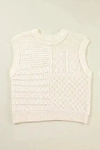 Beige Sweater Tank Top - Cable Knit Dolman Armholes - Fashionfitz