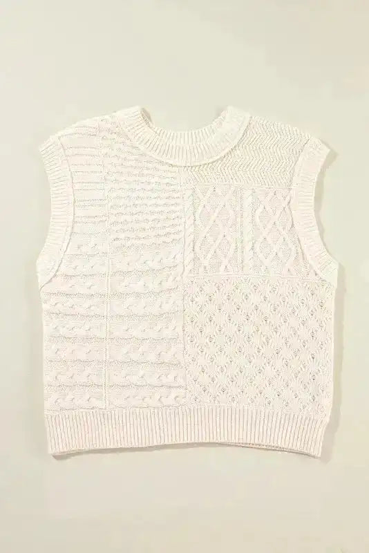 Beige Sweater Tank Top - Cable Knit Dolman Armholes - Fashionfitz