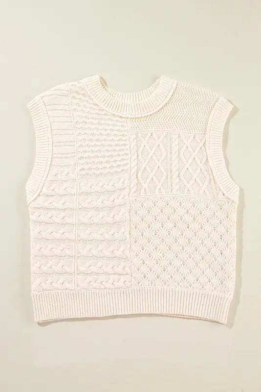 Beige sweater tank top - cable knit dolman armholes - s / 60% cotton + 40% acrylic - tops/sweater vests