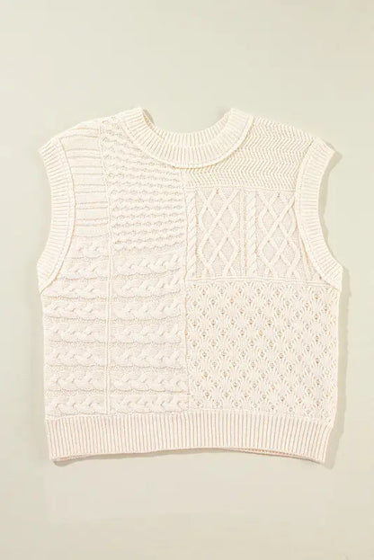 Beige sweater tank top - cable knit dolman armholes - s / 60% cotton + 40% acrylic - tops/sweater vests