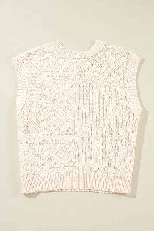 Beige sweater tank top - cable knit dolman armholes - tops/sweater vests