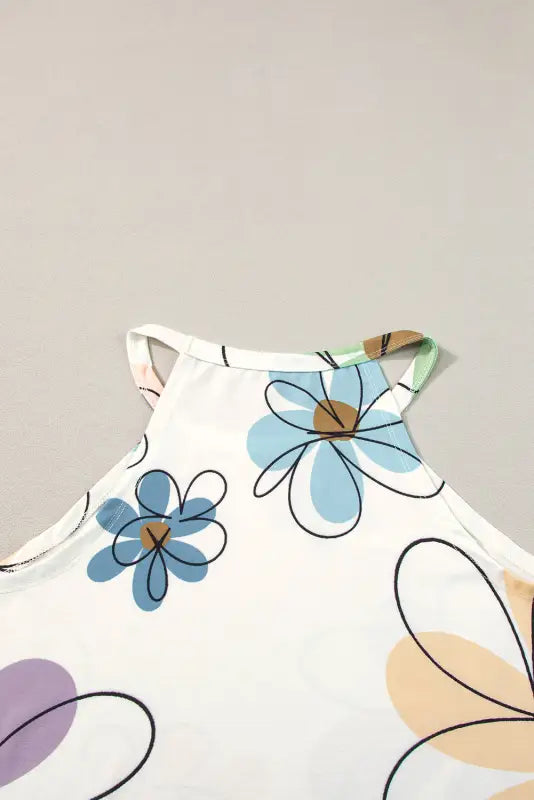 Beige sweet floral tank top - tops/tank tops