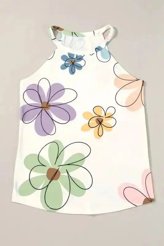 Beige Sweet Floral Tank Top - Fashionfitz