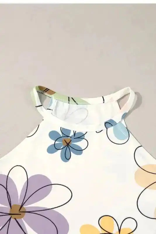 Beige Sweet Floral Tank Top - Fashionfitz