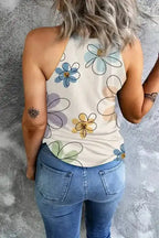 Beige Sweet Floral Tank Top - Fashionfitz