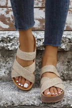 Beige Woven Criss-Cross Slippers - Fashionfitz