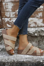 Beige Woven Criss-Cross Slippers - Fashionfitz