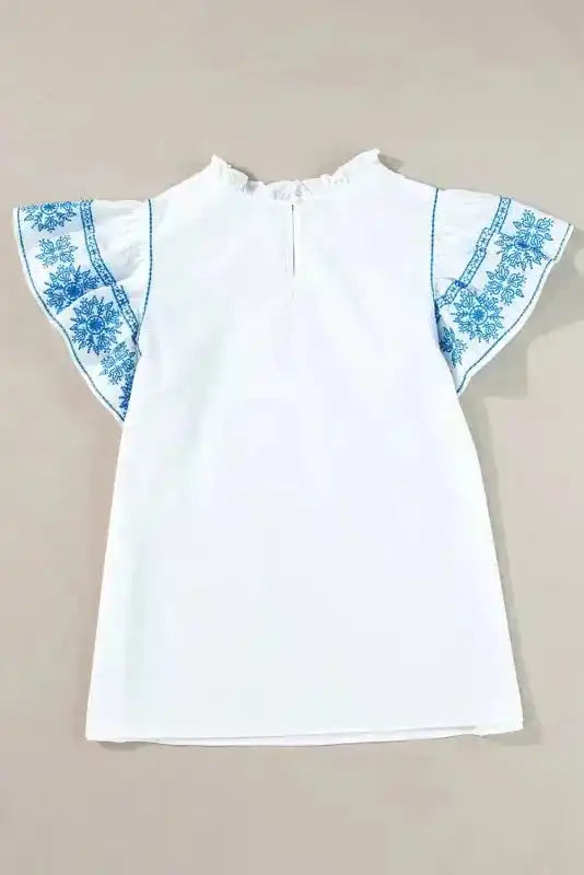 White Embroidered Ruffled Sleeve Frilled Collar Blouse Women UK styled as an elegant summer occasion outfit — Fashionfitz