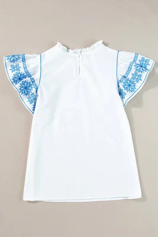 Belle blouse - white embroidered ruffled sleeve frilled collar - blouses