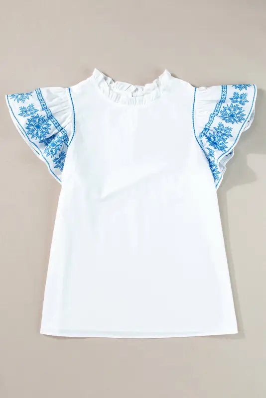 Belle blouse - white embroidered ruffled sleeve frilled collar - blouses