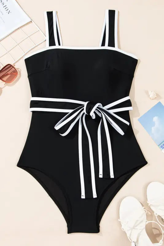 Belted one-piece swimsuit