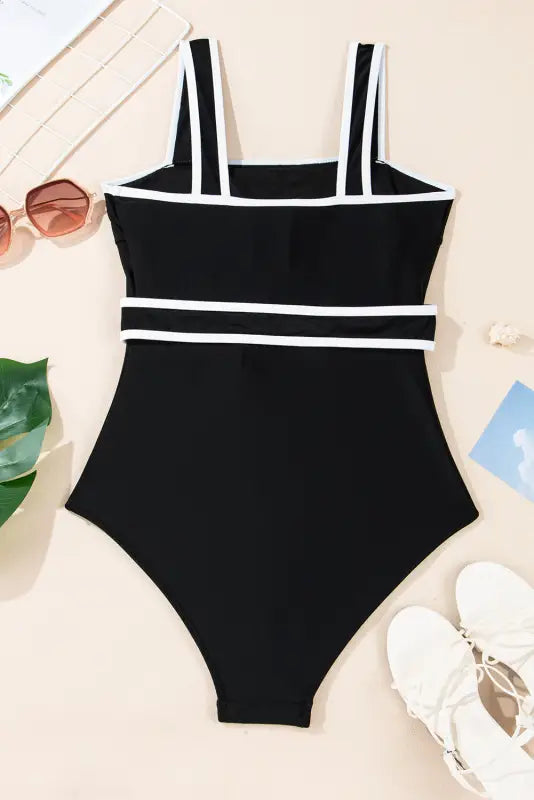 Belted one-piece swimsuit