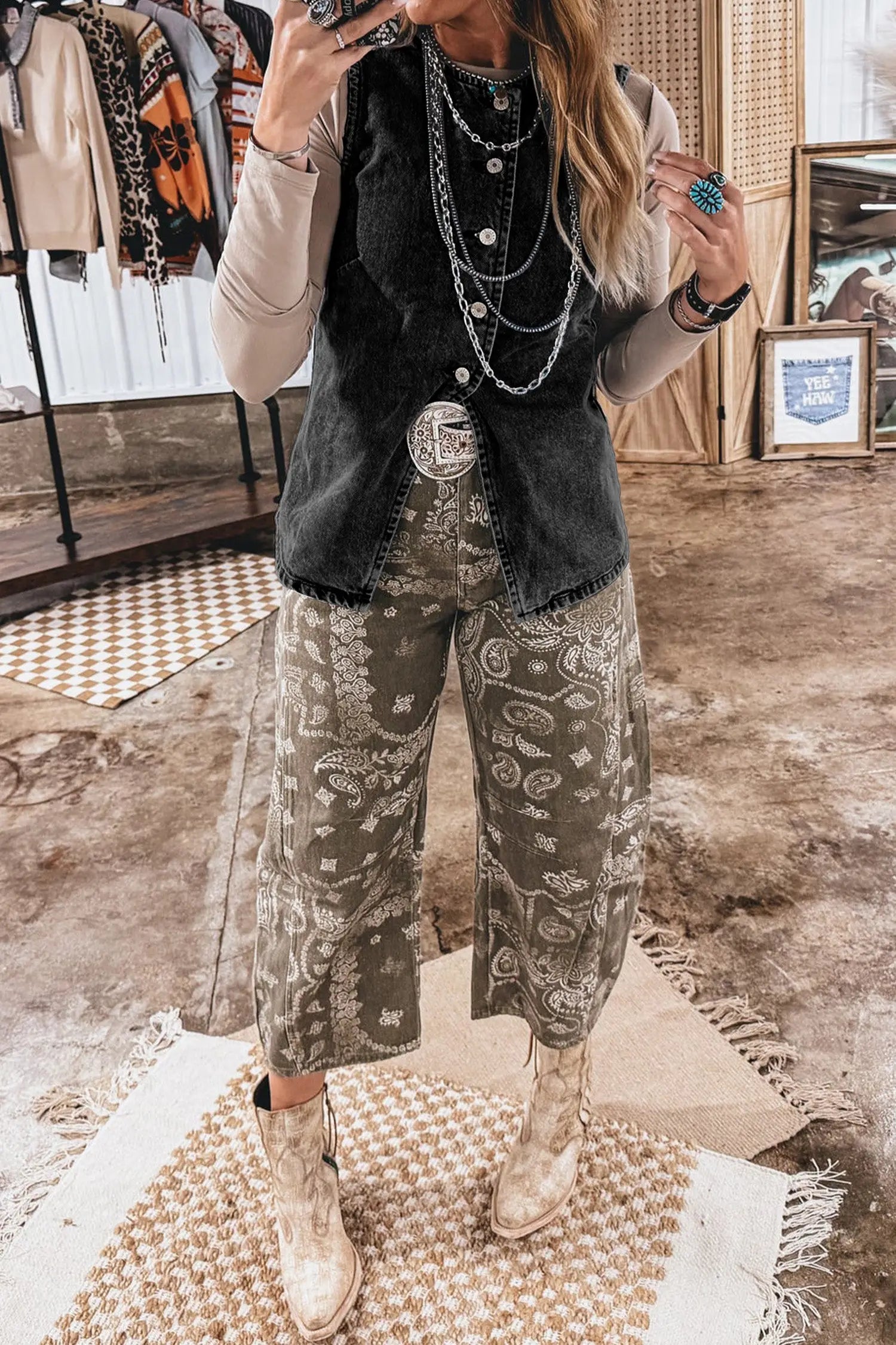 Buttoned front slit denim vest vests